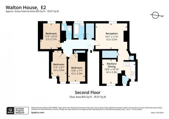 Floorplan for Flat 33, Walton House, E2