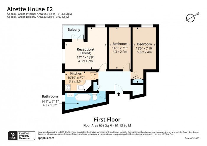 Floorplan for Flat 7, Alzette House, E2