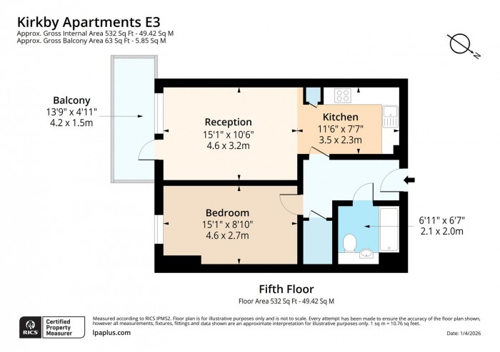 Floorplan for Flat 27, Kirkby Apartments, E3